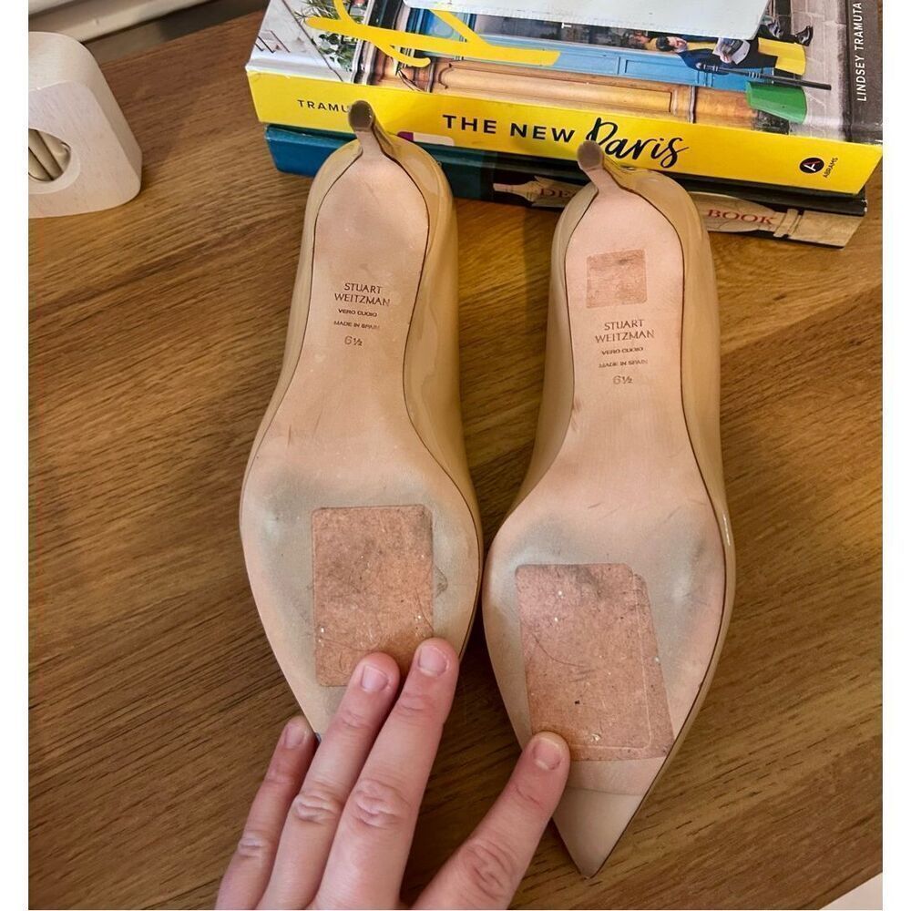 Stuart Weitzman Leigh 70 Patent Leather Adobe Pumps in Nude Size 6.5 - Picture 8 of 9